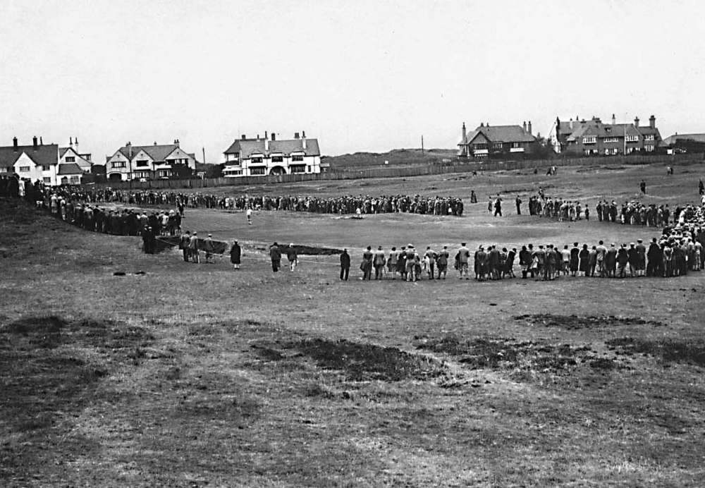 Spectators following Bobby Jones during the 1930 Open at Hoylake