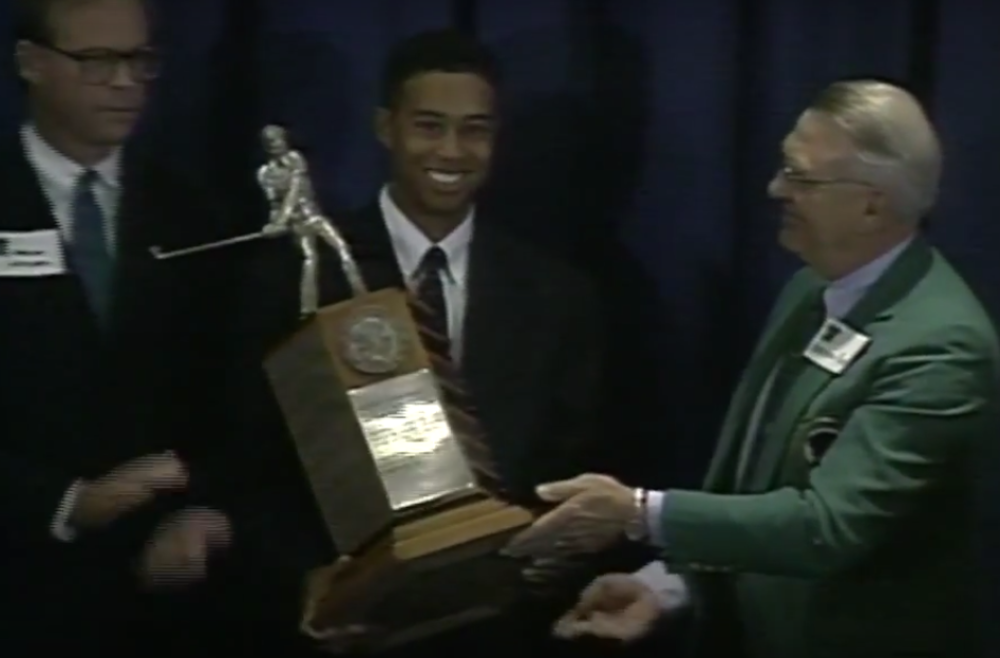 Tiger Woods with the Haskins Award in 1996.