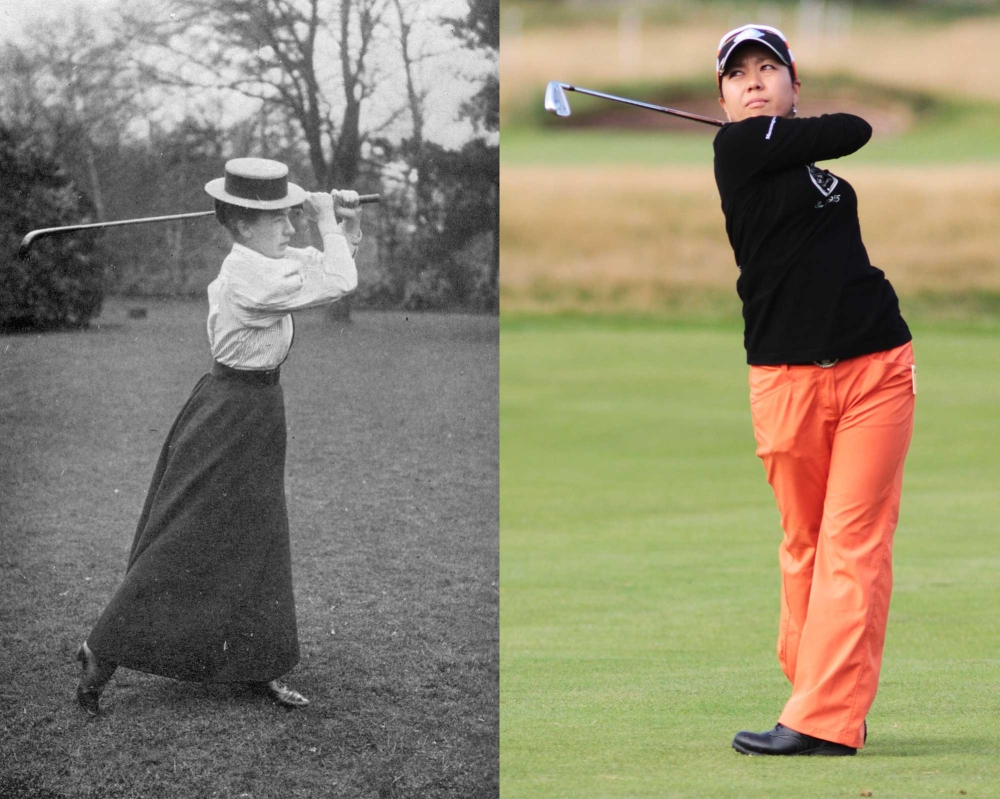 Two golfers about a century apart.